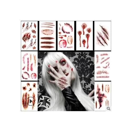 Halloween Horrible Scar Scratch Fake Wound Stitch Tattoos Stickers Mix Styles Water-proof Temporary Tattoos HA220
