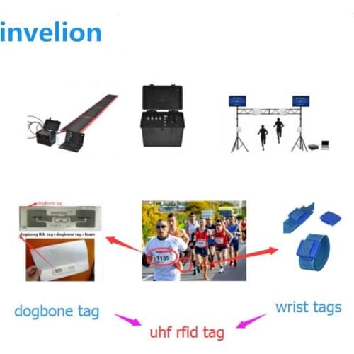 Invelion uhf rfid chip timing system 4 ports USB&TCP/IP rfid ultra reader/floor and panel antenna/sticker tag/free software