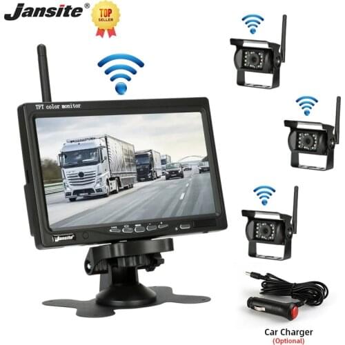 Jansite Backup camera 7 inch Truck Car Monitor Wireless Rear View Camera Reverse Camera 12V-24V Tractor Parking Assist Parking