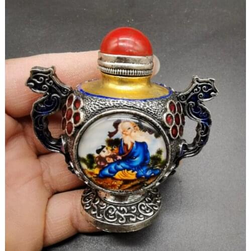 China archaize White copper Personages Snuff bottles crafts statue