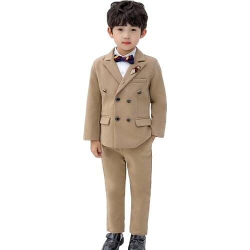Boys 3Colors Jacket Pants 2Pcs Clothing Set Kids Formal Wedding Suit Gentleman Children School Performance Graduation Dress