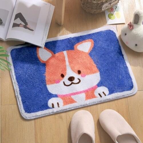 Cartoon Cute Akita Dog Cat Rabbit Pig Bear Printing Carpet Soft Plush Lamb Velvet Floor Mat Absorbent Non-slip Entrance Foot Pad