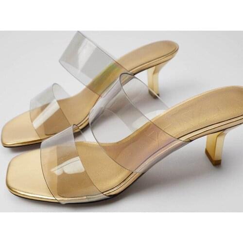 Nice Arrival Summer Slipper Women Transparent PVC One Word Belt Sandal Women Med heel Round head Sandal Women