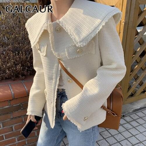 GALCAUR Korean Fashion Jackets For Women Sailor Collar Long Sleeve Single Breasted Solid Casual Coats Female Autumn Clothes 2021