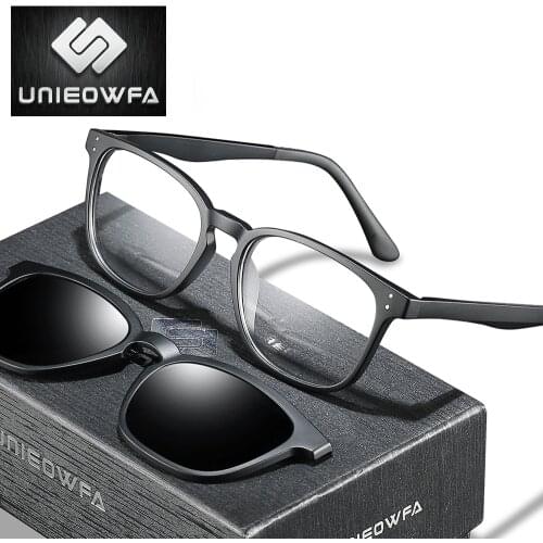Square Retro Optical Progressive Glasses Men Myopia Prescription Eyeglasses Men Bifocal Polarized Magnet Clip on Sunglasses Male