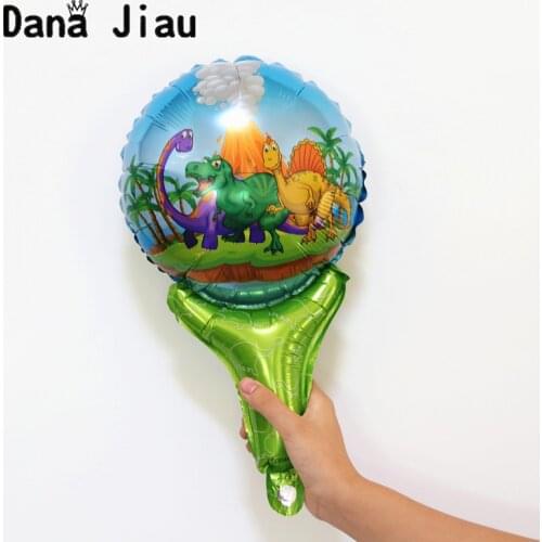 Mini cartoon dinosaur Foil Balloons hand stick with bell boy Birthday party decoration Balloons Kids Toy animal zoo theme ball