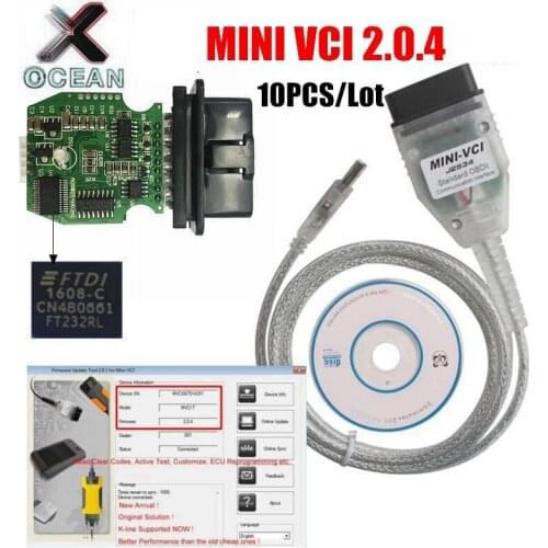10pcs MINI-VCI Latest Version V15.00.028 MINI VCI Interface for TOYOTA TIS Techstream J2534 OBD2 Diagnostic Cable HardwareV2.0.4