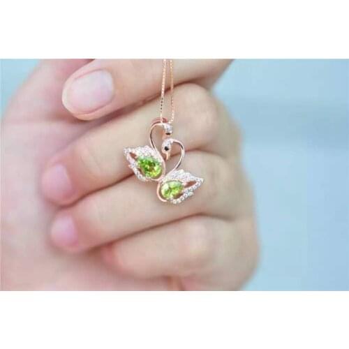 Natural green peridot Pendant natural olivine pendant 925 sterling silver Fashion Elegant lovely Couple Swan girl gift jewelery