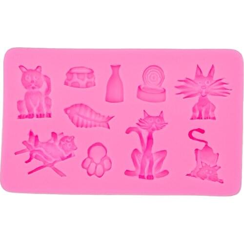 Cartoon animals 3D animal cat and fish fondant silicone decoration mold DIY Cake Decorating Tools Baking mould T0516