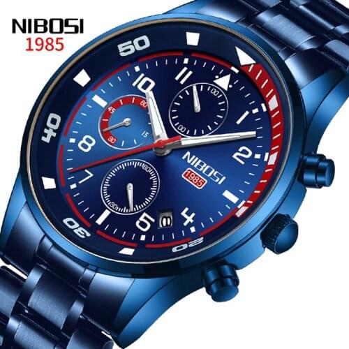 NIBOSI 2021 New Fashion Casual Men Quartz Calendar Minute Dial Luminous Hand Waterproof Watch Stainless Steel Strap Watches