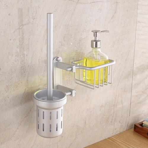 New Creative Space Aluminum Toilet Brush Set Bathroom Brush Rack