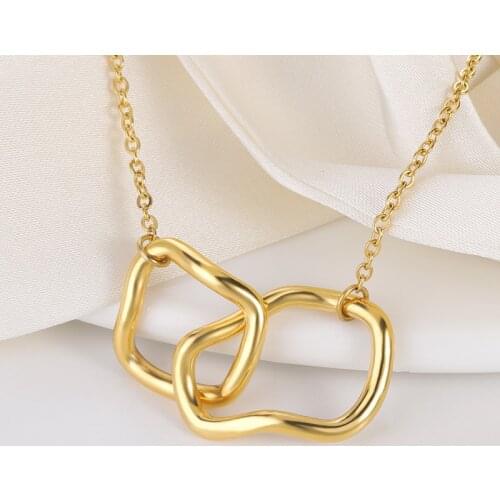 New Irregular Roung Necklace Mens and Womens Jewelry Double Circle Connection Couple Memorial Gift Hollow Necklace