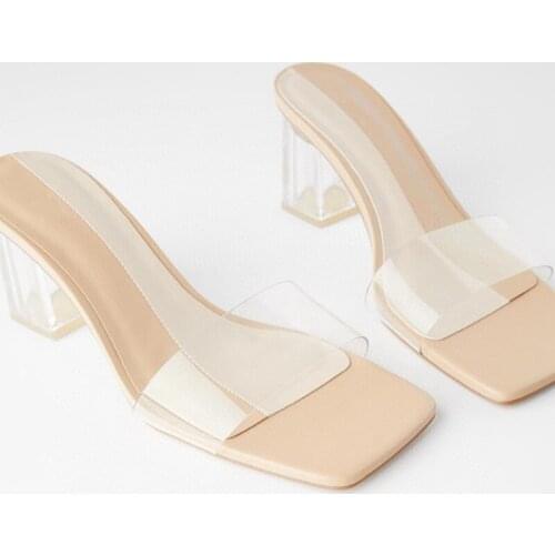 New Plastic Shoes Transparent Heel Thick Heel Muller Shoes Womens Sandals And Slippers Casual Natural Color Outer Wear