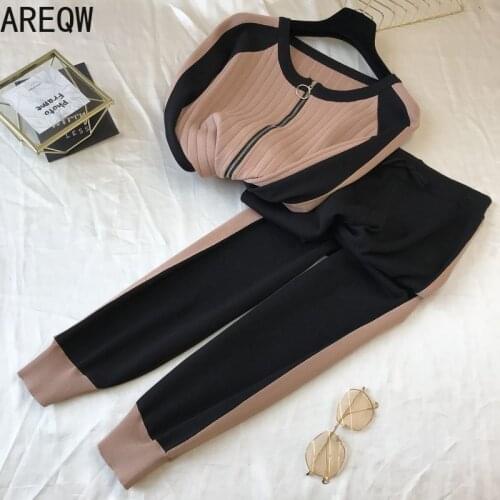2021 Spring Autumn Knitted Cardigan Womens Suit Two-Piece Pants Fashion Temperament Women Sets