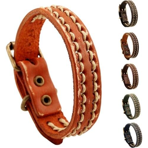 New Handmade Braided Bracelets for Men Women Jewelry Alloy Belt Buckle Retro Style 6 Colors Leather Rope Woven Wristband