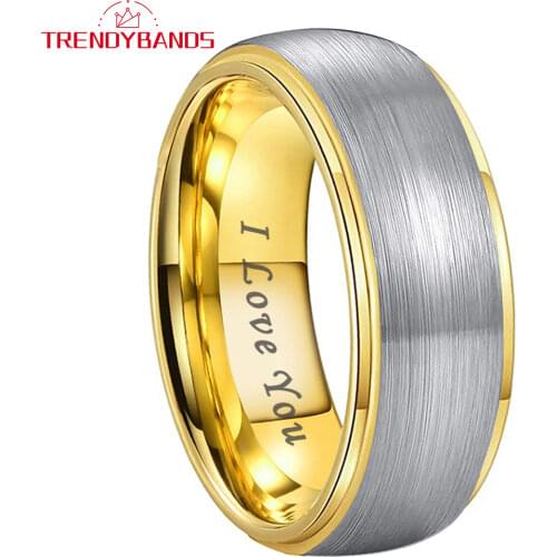 8mm Wedding Bands Ring For Men Women Gold Tungsten Carbide Rings Dome Stepped Desgin Comfort Fit Brushed Finish