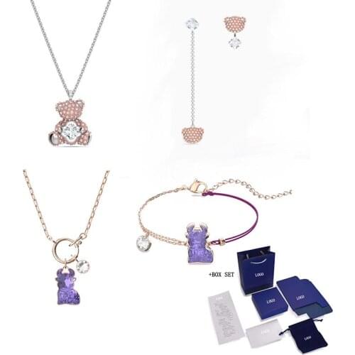 SWA Necklace, Bracelet, Earrings, New ZODIAC .TEDDY Set, Charming Cow. Bear Pattern Ladies Jewelry Gifts Free Shipping