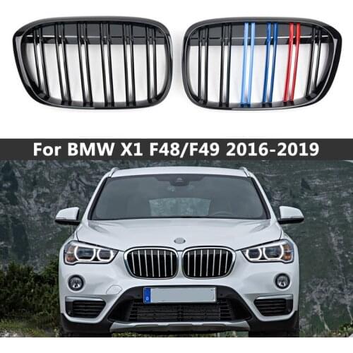 A Pair Dual Slat Front Bumper Grills Kidney Grille For BMW X1 F48 F49 2015-2019 Gloss Black/M Color Car Styling Accessories