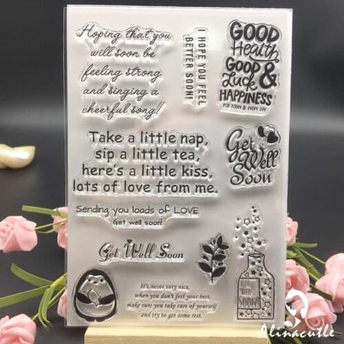 CLEAR STAMPS Die Cut Get Well Soon DIY Scrapbooking Card album paper craft rubber roller transparent silicon stamp AlinaCraft
