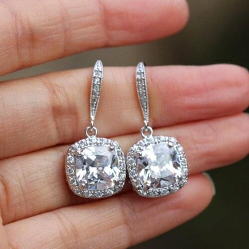 Huitan Luxury Silver Color Womens Drop Earrings with Brilliant Cubic Zirconia Fashionable Versatile Wedding Engagement Jewelry
