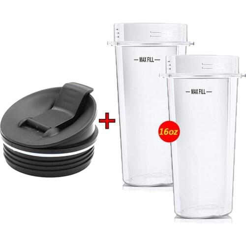 2pcs 16 oz Ounce Cup with Sip N Seal Lids Spare Replacement Parts Accessories for Nutri Ninja Auto-iQ and Duo Blenders Juicer