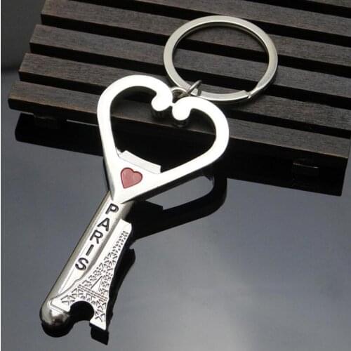 Paris tower souvenirs fashion design heart shaped bottle opener metal keychains key ring LX1954
