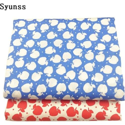 Syunss Red Blue Apple Printed Twill Cotton Fabric DIY Handmade Sewing Patchwork Baby Cloth Bedding Textile Quilting Tilda Tissus