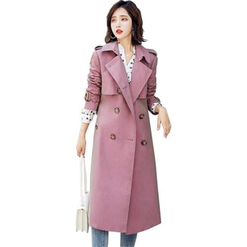 Spring autumn trench coat women 2019 new high quality Solid color windbreaker long coat female Slim Double-breasted trench A2901