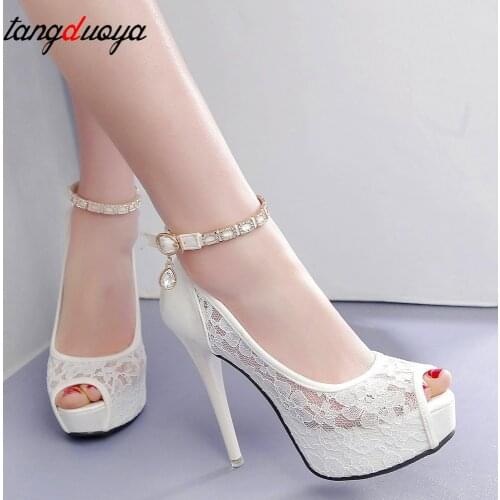 Lace Wedding Shoes Woman Peep Toe High Heels Women Shoes Platform Heels Summer Pumps Women Shoes High Heel Sandals tacones mujer