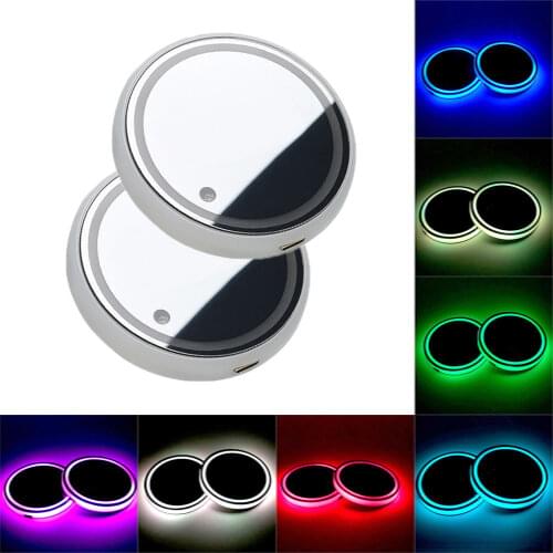 2Pcs Universal Led Auto Cup Holder Bottom Pad LED Light Cover Trim Atmosphere Lamp Lights Anti-slip mat colorful light coaster