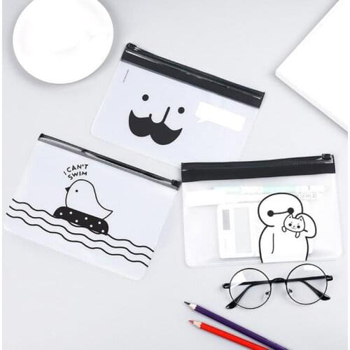 5pcs /lot Cute Cartoon 5 patterns Matte Waterproof Pencil Bags Transparent Pencil Case Storage Organizer Bag Stationery