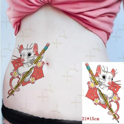 Temporary Tattoo Sticker Body Art Ukiyoe Mouse Pencil Small Flower Water Transfer Fake Tatoo Flash Tatto for Woman Man
