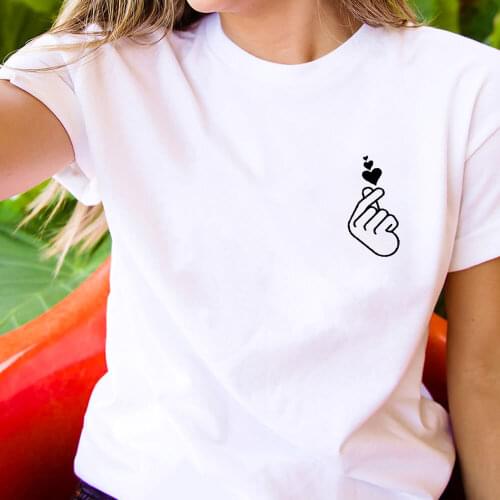 Finger Heart 100%Cotton Printed Womens T Shirt Valentines Day Shirts Women Trendy Casual O-Neck Pullovers Short Sleeve Tops
