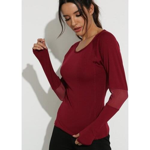 Woman Sport Tshirts Long Sleeve Mesh Splicing Crop Top Workout Fitness Yoga Shirts For Women Gym Wear Shirt Camisas De Mujer