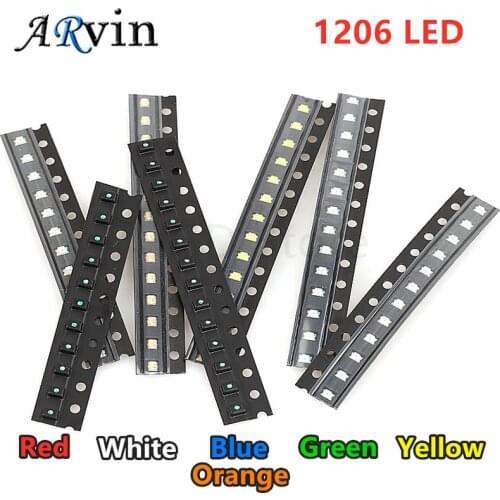 100pcs/lot 6 Colors SMD 1206 Led DIY kit Ultra Bright Red/Green/Blue/Yellow/White/Orange Water Clear LED Light Diode set
