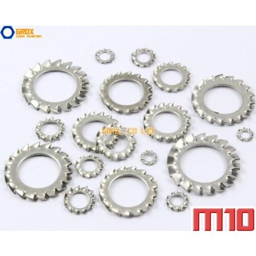 100 Pieces M10 304 Stainless Steel External Serrated Shakeproof Washer Lock Washer