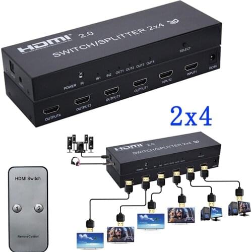 2x4 HDMI 2.0 Switch Splitter 4K HDMI Switch/Splitter SPDIF Audio Support 4K/60Hz and can downscaling output for 4K and 1080P
