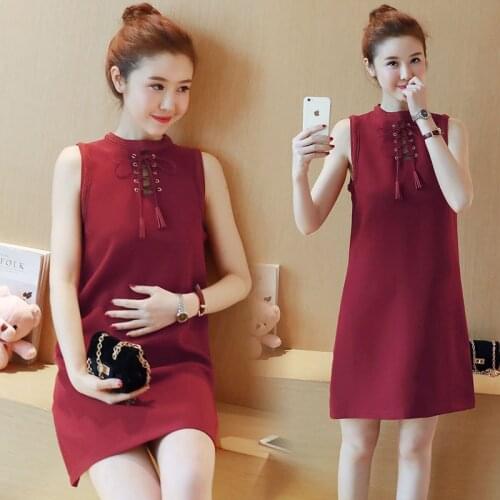329 summer pregnant women clothes Korean style sleeveless dress Slim Pregnancy Dress Wear bow dress for mom
