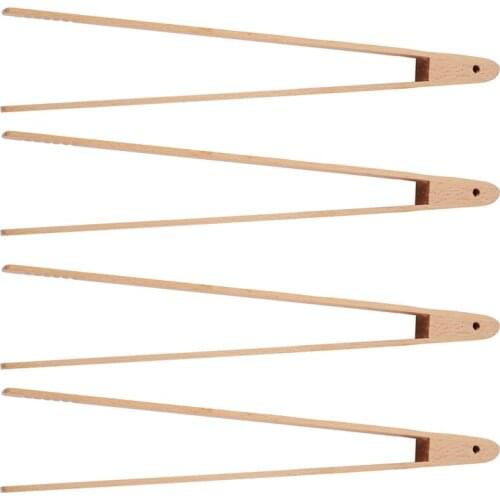 4 Packs 12 Inch Wood Toaster Tongs Kitchen Tongs for Serving Food, Flipping Meat, Grabbing Toast and More