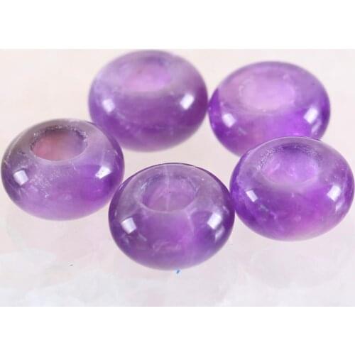 5Pcs Big Hole Beads Natural Stone 14mm Spacer Bead For Jewelry Making Earrings Women Men Ring Gem Purple Crystal Bead K1000