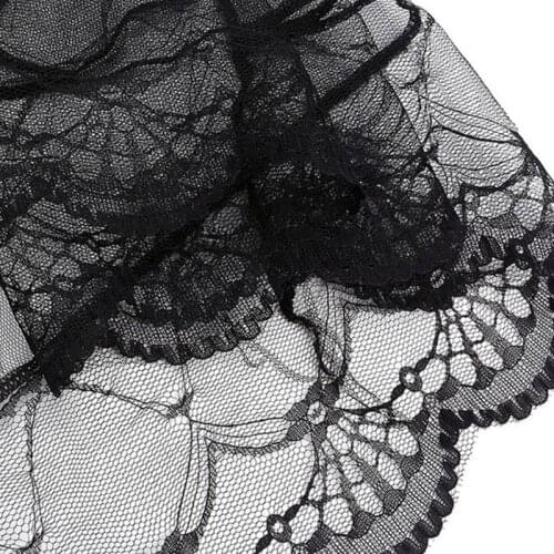 67JC Women Girls Summer High Waist Layered Sheer Mesh Swallowtail Midi Long Skirt Asymmetric Scalloped Lace Hem Pleated Party