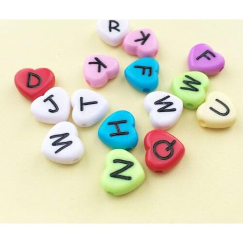 Factory Price Acrylic Love Heart Letters Beads Mixed Solid Colors DIY Jewelry Plastic Spacer Alphabet Initial Bracelet Bead