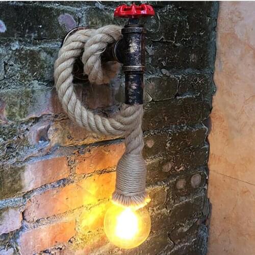 American Water Pipe Wall Lamp Industrial Adjustable Hemp Rope Wall Lamp Decorative Wall Sconce for Restaurant Bar Aisle E27 Base
