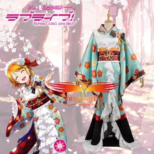 Anime Love Live! Taisho Kimono Awakening Hanayo Koizumi Cosplay Costume Custom Women Adult Teal Fancy Dress Hanfu Halloween