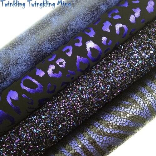 Purple Glitter leather, Leopard Zebra Printed Synthetic Leather Faux Fabric For Bow A4 21x29CM Twinkling Ming KM200