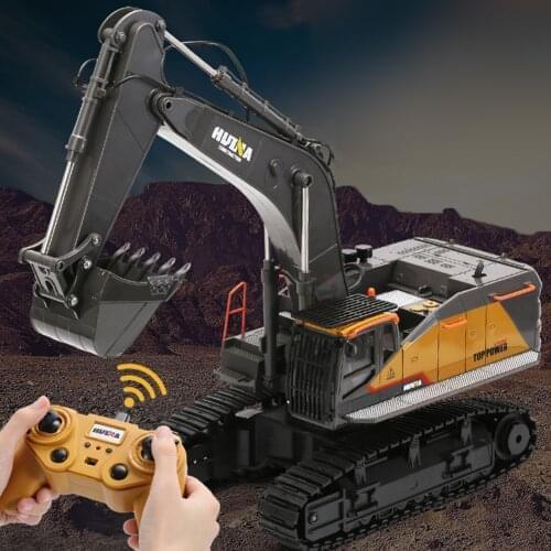 1:14 Diecast RC Excavator 22-Channel Alloy Excavator Truck with Lights and Sounds Construction Vehicle Model