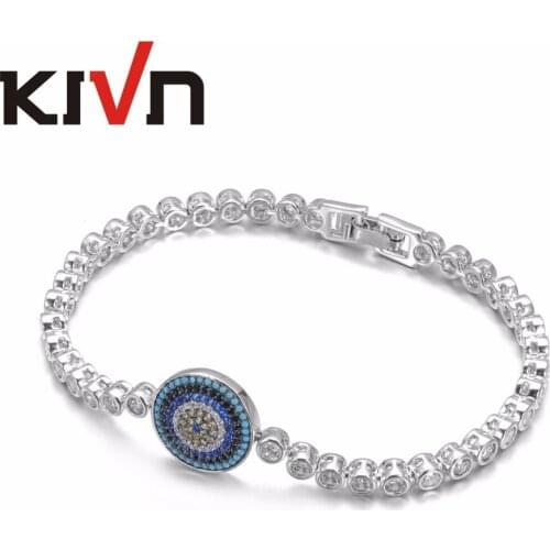 KIVN Fashion Jewelry Pave CZ Cubic Zirconia Turkish Blue eye Charm Womens Girls Bridal Wedding Bracelets Promotion Birthday Gift
