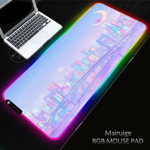 Creative LED Light XXL Girly Pink Gaming Mouse Pad RGB Large XL Keyboard Cover Non-Slip Rubber Base Computer Desk Mat PC For LOL