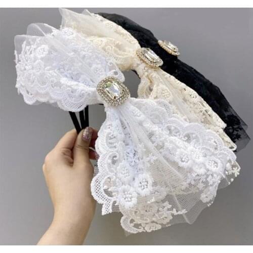 Lace Headbands For Women Girls Big Bow Hair Band Rhineston Princess Hair Accessories Korean Simple Ins Ladies Head Bands Spring