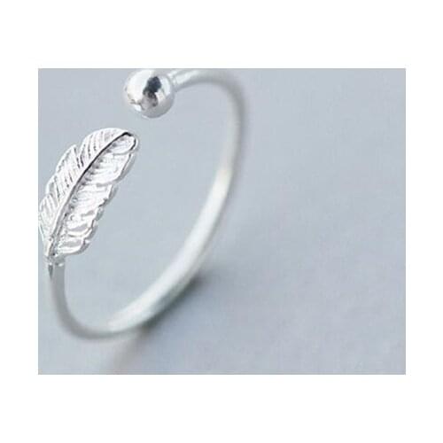 Daisies Pure 925 Sterling Silver Simple Leaf Bird Feather Open Finger Ring Christmas Statement Jewelry for Women Girls